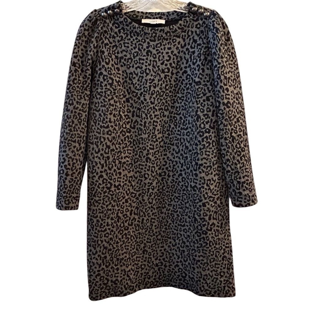 Loft Leopard Print Button Shoulder Shift Dress Wo… - image 1